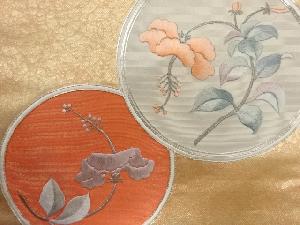 アンティーク　丸紋に花模様刺繍開き名古屋帯（額縁仕立て）